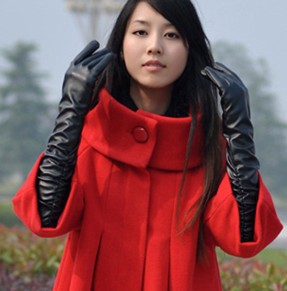 free shipping Female long leather gloves Women pleated cuff long design leather gloves