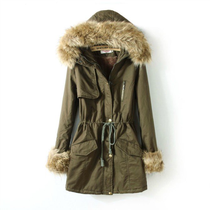 Free shipping Female military jacket coat thickening lamb wool coat fur hat cuff L/XL/XXL