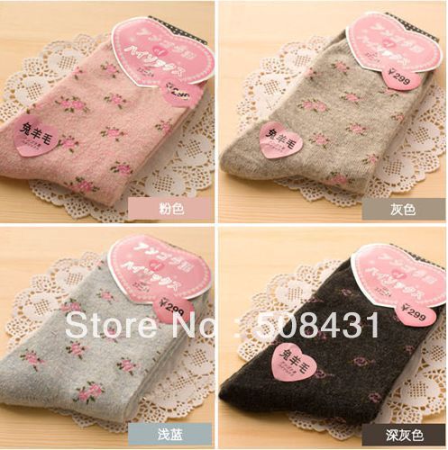 free shipping Female rabbit wool women socks/warm winter mid-long flower+dot+deer+love+strawberry design