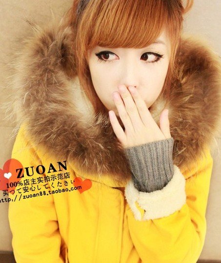 Free shipping! Female raccoon hair pumpkin yellow cotton-padded jacket