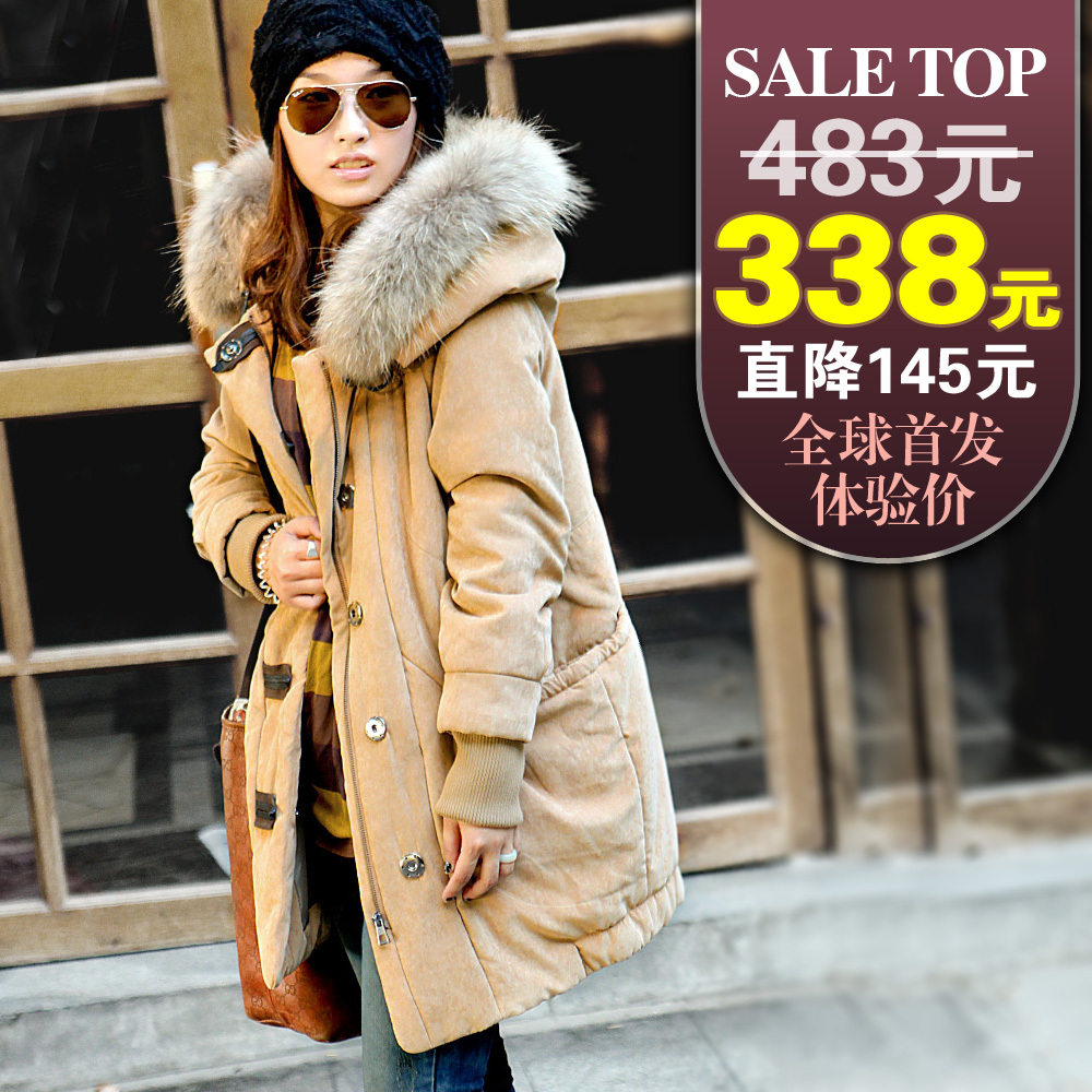 free shipping female's winter new arrival wadded jacket women's thickening fur collar outerwear green overcoat
