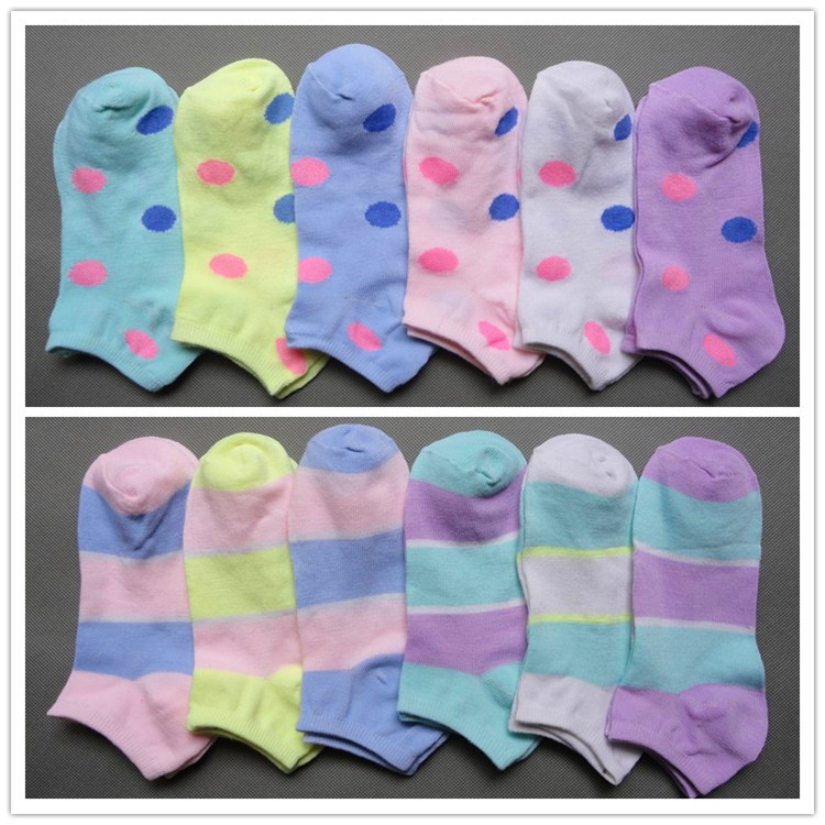 Free shipping female sock slippers big dot big stripe sock slippers candy color big polka dot sock 20pair/lot