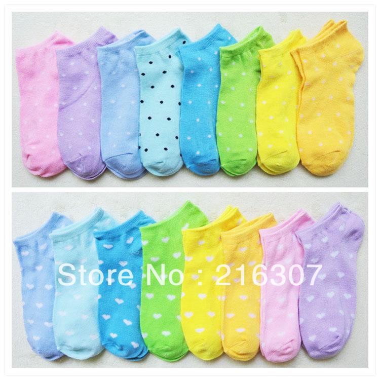 Free Shipping female sock slippers cotton dot love candy color socks