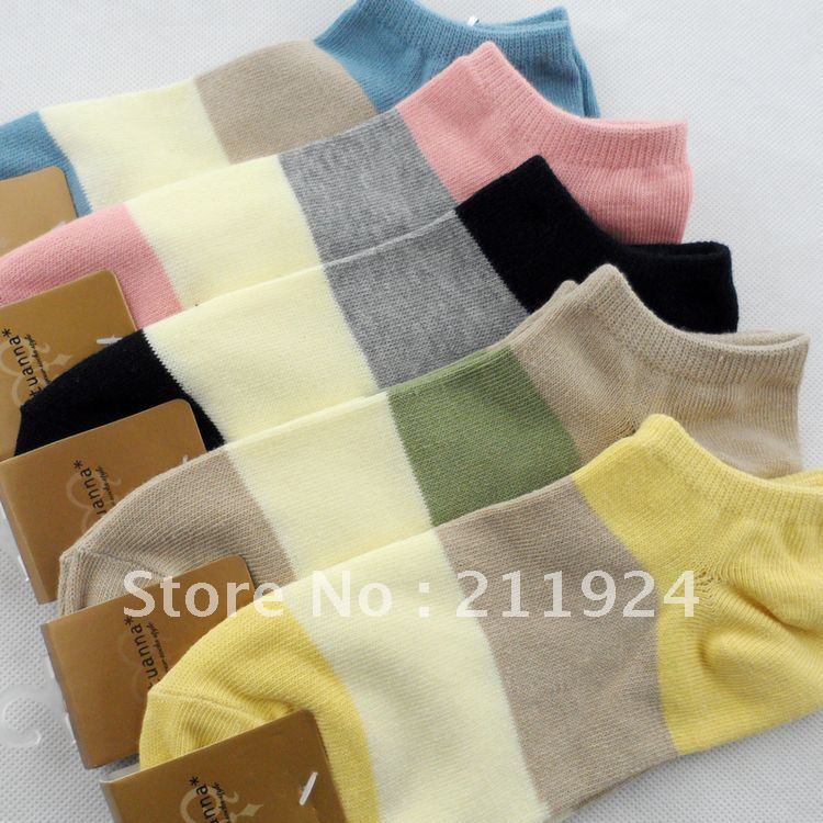 Free shipping  female sock slippers cotton  sock tutuanna wide stripe without trademark