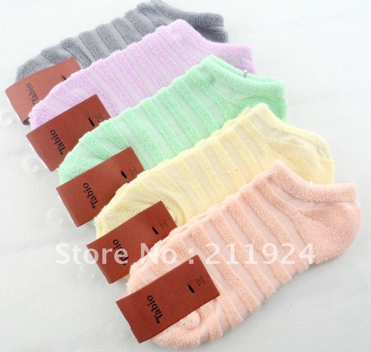 Free shipping female socks cotton loop pile stripe sock slippers invisible socks sweat absorbing breathable without trademark
