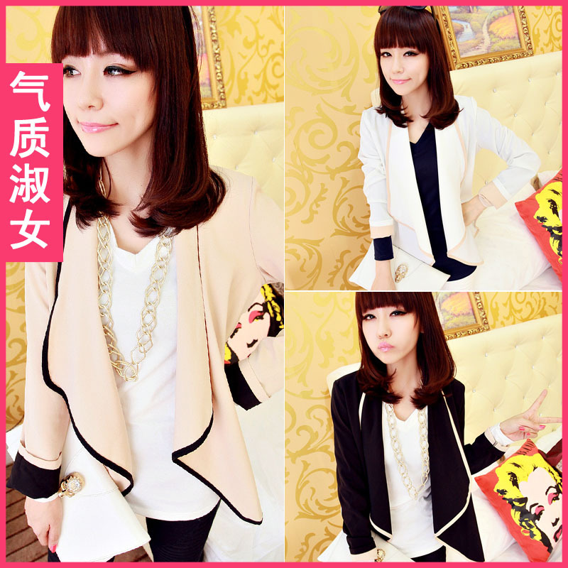 free shipping Female spring fashion 2013 pad shoulder width color block short jacket small short jacket c279 spring