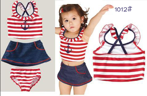 Free shipping Female stripe style swimsuit  liitle girl sailor striped swimwear 5 pcs/lot