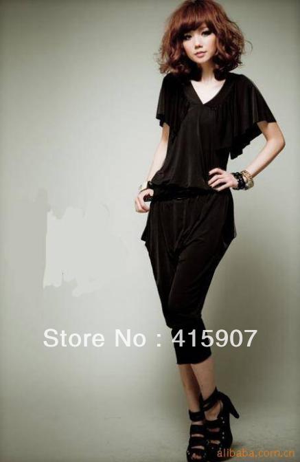 Free shipping!female summer V-neck plus size ruffle sleeve jumpsuit fashion Two color Free size