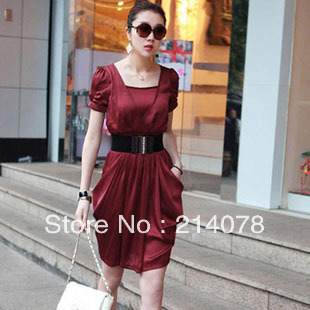 FREE SHIPPING female summer vintage dress noble and elegant brief dress 2 color black wine red