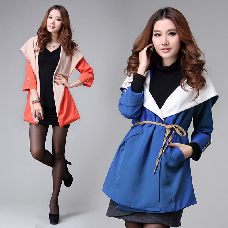 Free Shipping Female trench 2012 women's lacing slim waist orange vitality female trench