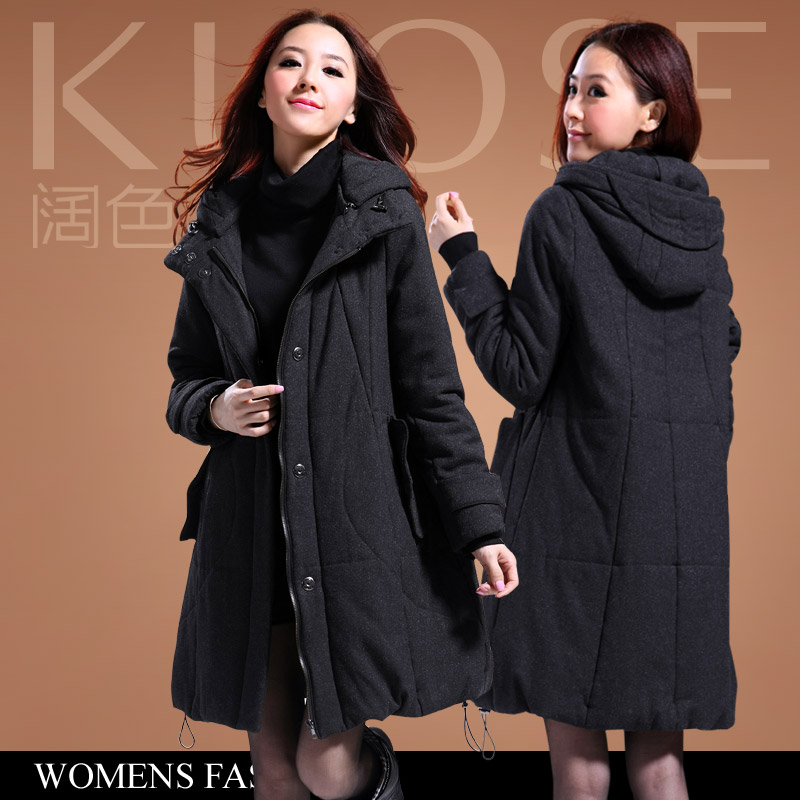 Free Shipping   female winter medium-long thickening cotton-padded jacket overcoat outerwear wadded jacket