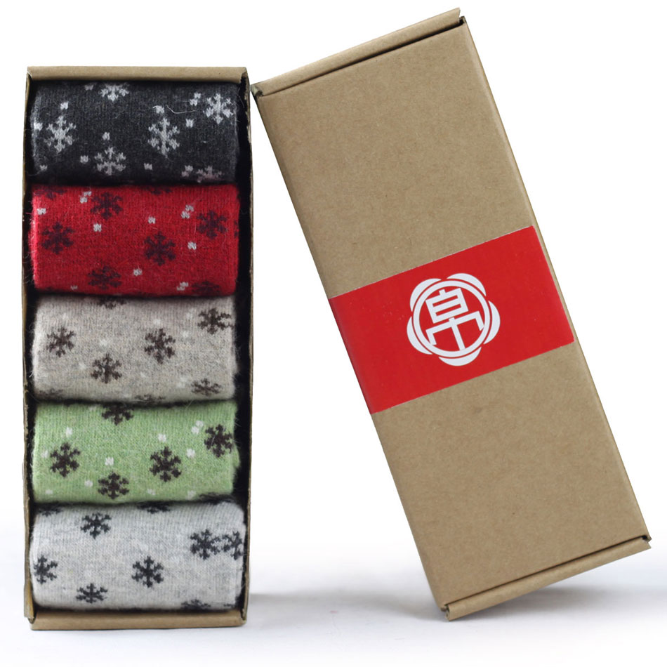 Free Shipping female wool socks/ thick/snowflake socks/gift(5 pairs/set)