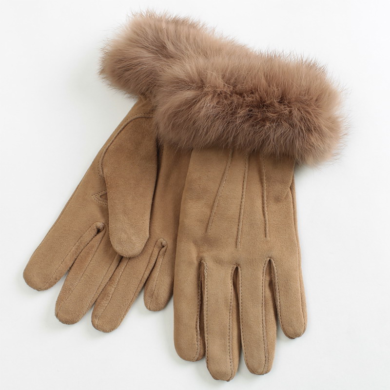 free shipping Finger gloves autumn and winter thermal women's double layer rabbit fur genuine leather finger gloves gs632