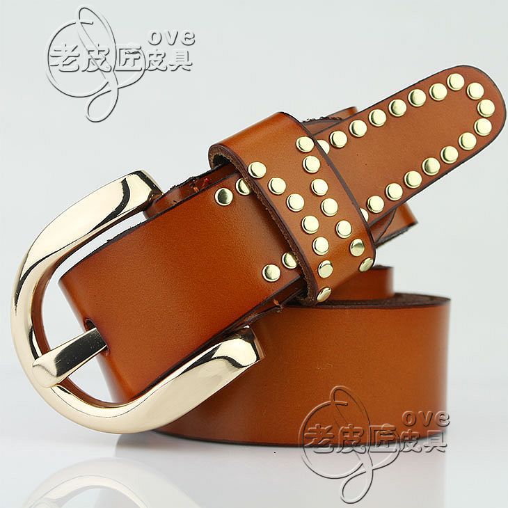 Free shipping First layer of cowhide all-match strap genuine leather women's rivet pin buckle casual Women belt fashion