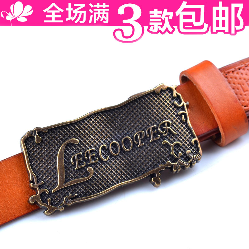 Free shipping First layer of cowhide copper sculpture vintage casual all-match women's thin belt kindredship leather strap
