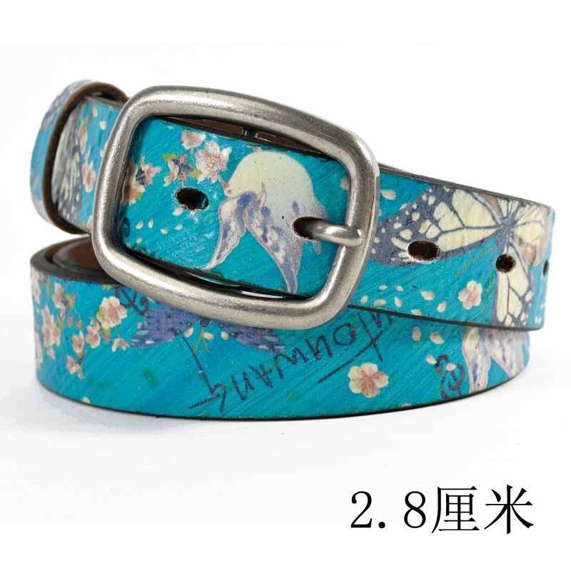 Free shipping First layer of cowhide women's strap butterfly print peace dove genuine leather belt fashion vintage A544