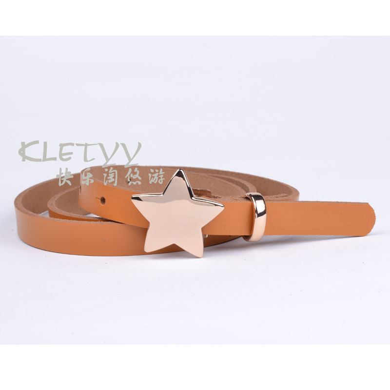 Free Shipping Five-pointed star thin belt women's strap genuine leather thin belt female fashion all-match belt