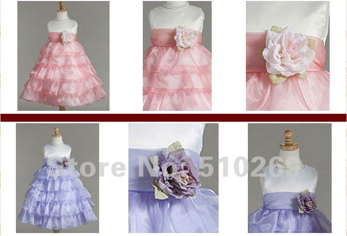 Free Shipping FL-10 Custom-made Strapless Cascading Ruffle Appliques Organza  Flower Girl Dresses