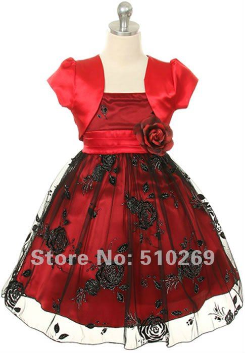 Free Shipping FL-26  Custom-made Beautiful Spaghetti Straps Embroidery Lace  Appliques Satin with a Jacket  Flower Girl Dresses