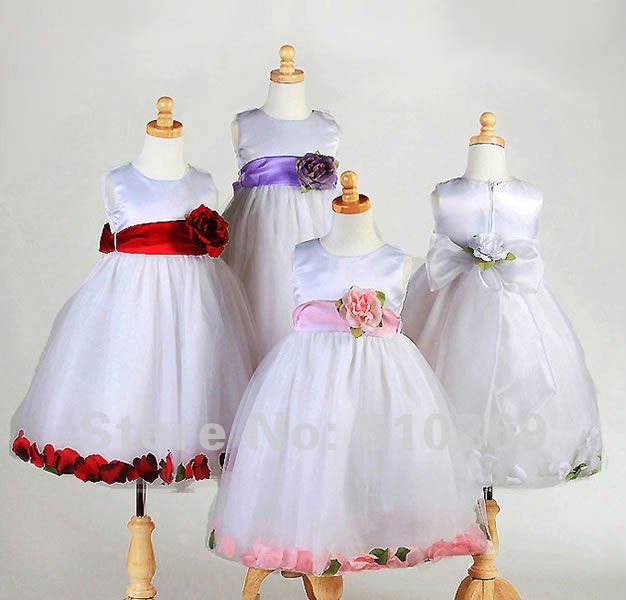 Free Shipping FL-38 Beautiful Custom-made Appliques Sleeveless Organza  Front Flower Girl Dresses