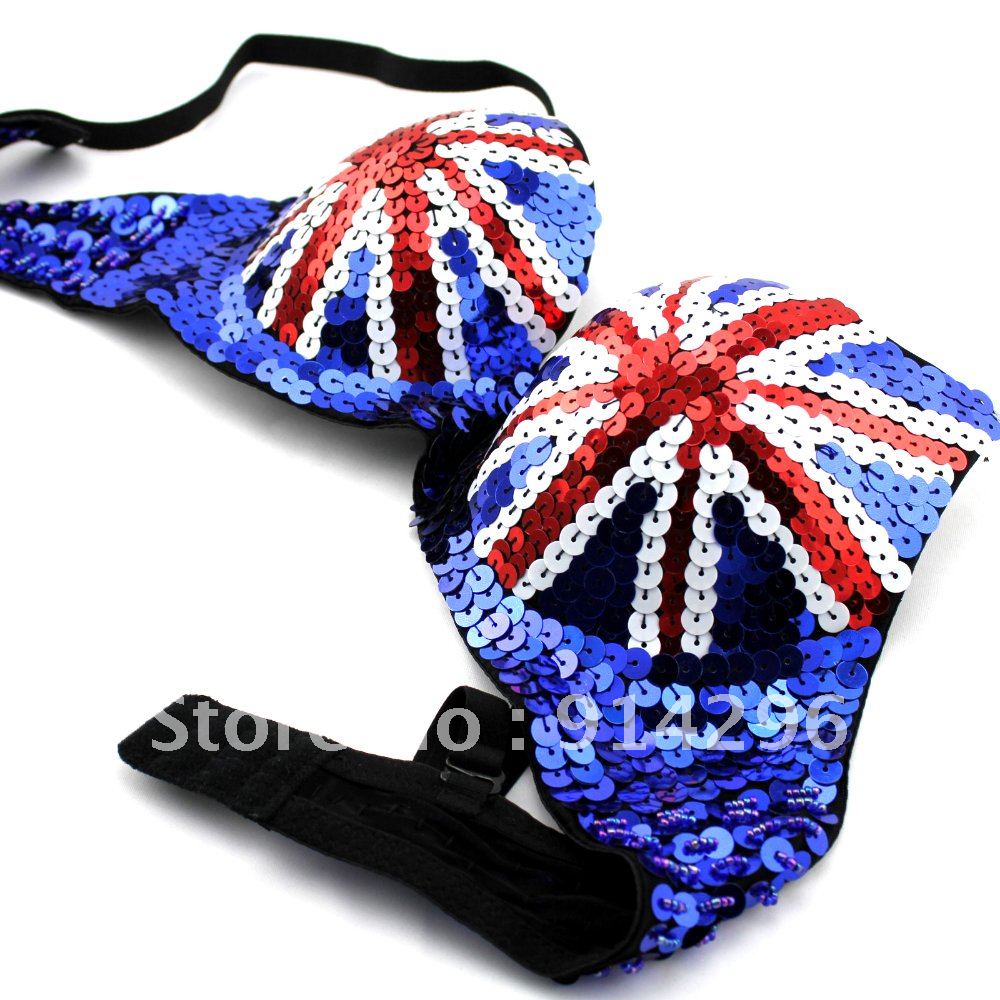 Free shipping Flag A/B Womens Sexy Ball Traveling Tone Metallic Gathers Punk Sequin Bra  34B/36B