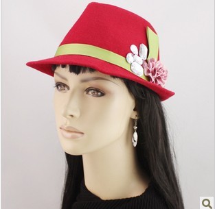free shipping Flannel fedoras autumn new arrival flower hat small women's fedoras