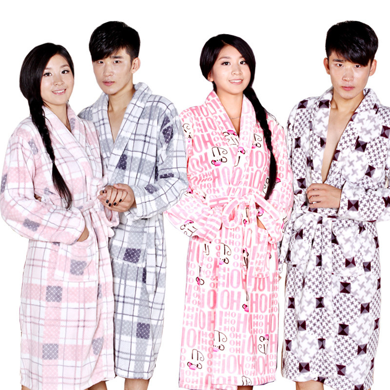 free shipping Flannel robe thickening lovers coral fleece robe bathrobes male women's sleepwear home