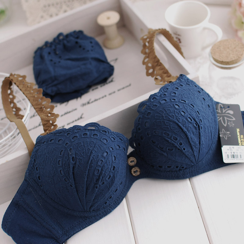 Free shipping Floral women bra & brief sets button vintage cotton bra set underwear set wholesale