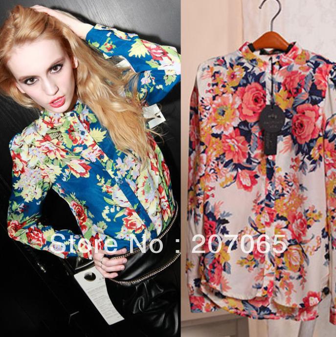 Free shipping flower chiffon women blouses,ladies' blouses  2 colour