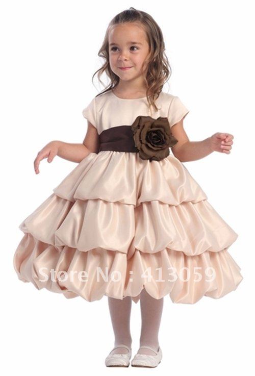 Free shipping Flower Girls Dress Champagne Tan Choice Of Sash & Flower Color Wedding A811