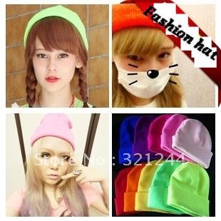Free shipping/Fluorescence color cotton yarn cap knitted hat Men and Women unisex Hip-hop /J-WMZ011