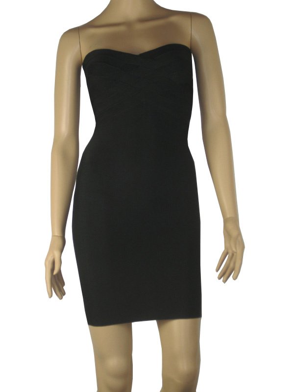Free Shipping For Apac Region HL Bandage Dress H165 Black Strapless Mini Evening Dress Silk Dress