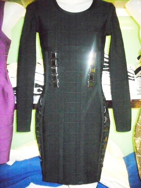 Free Shipping For Apac Region  HL Bandage Dress L006 Black Long Sleeve Evening Dress