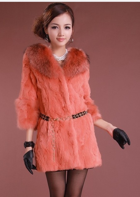 Free Shipping For High-grade fur Fox collars rabbit hair grows in leather fur  outcoat