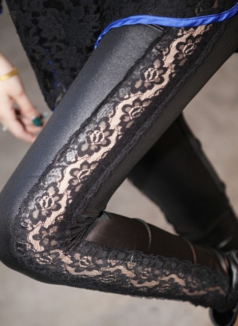 free shipping for  leggings s m l Lateral bud of pu imitation leather stitching panty meat hollow out big yards  leggings