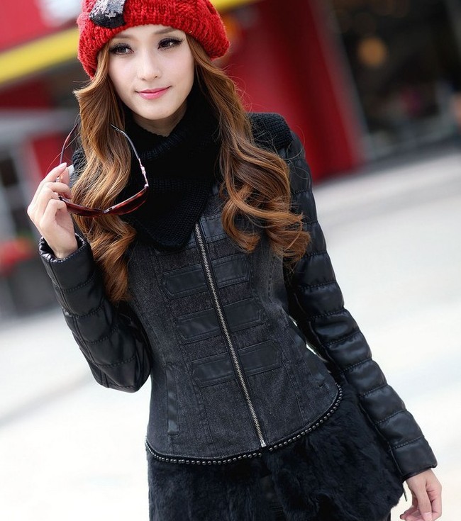 Free Shipping For  M L XL Fashion cowboy spell leather women's cotton jacket