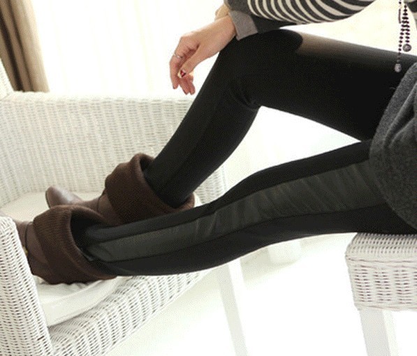 Free Shipping For s m l xl 2xl 3xl 4xl legging Add pile splicing with thick leather pants