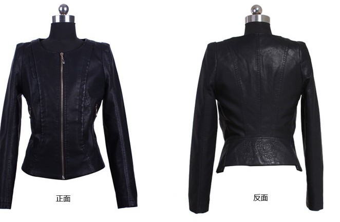 Free Shipping For  S M L XL 2XL 3XL short washed leather ladies pu jacket round collar leather coat