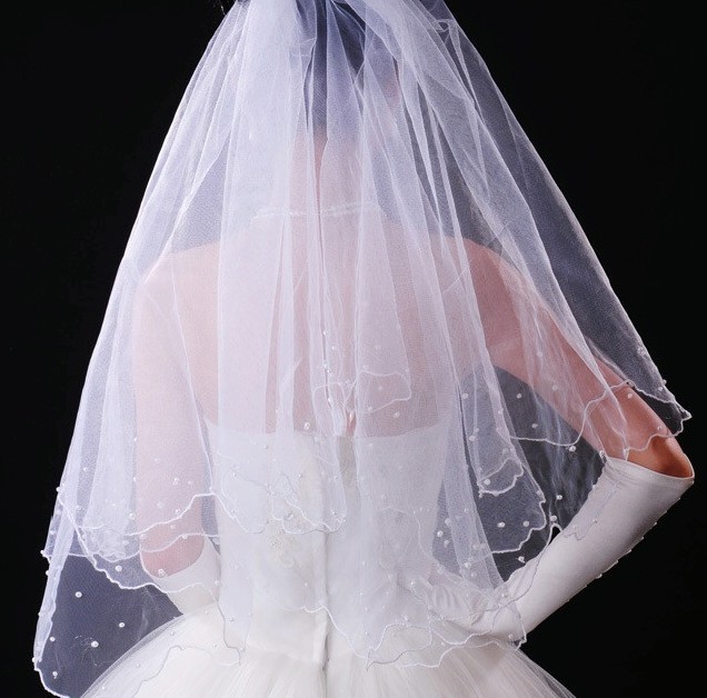 Free Shipping For The bride veil short type 2 layer pearl type