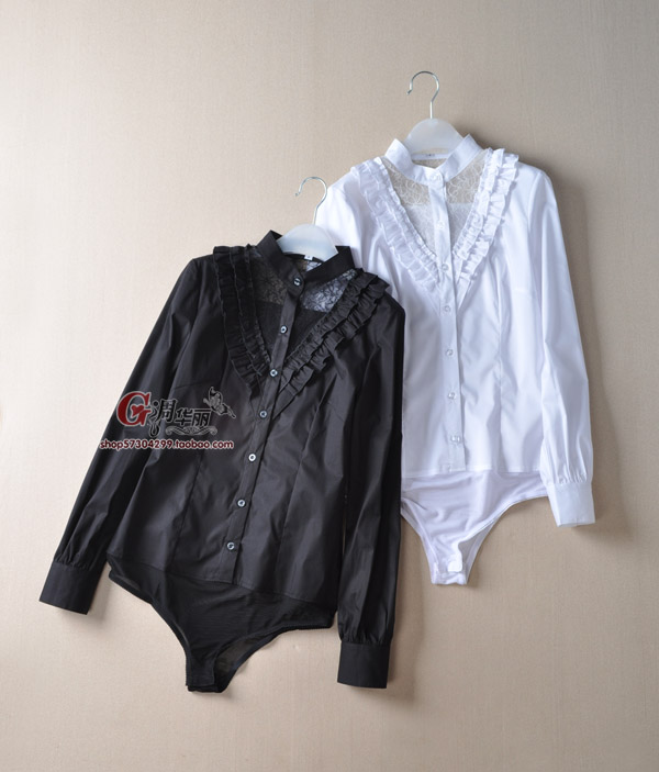 free shipping Formal career women's sexy stand collar laciness slim long-sleeve one piece shirt cs-296