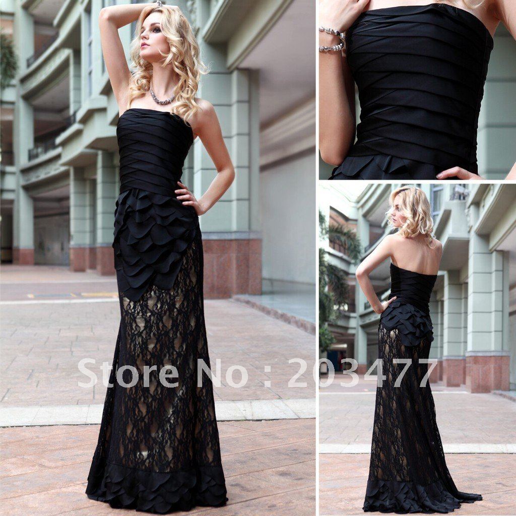 Free Shipping formal dress long design tube top black banquet fashion 2012 slim design high quality,retail