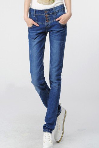 Free shipping Four-breasted high waist hip Slim thin feet pants jeans b475 of
