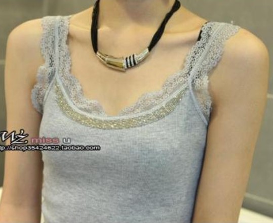 Free Shipping Four Seasons Hot-selling Sexy Beaded Lace All-match Basic Vest Spaghetti Strap Top -T050