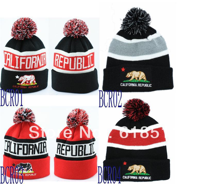 Free shipping-four styles just coming!! California republic wool Beanies,California winter caps with ball,20Pcs/Lot