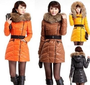 FREE SHIPPING FREE BELT 2012 winter luxury large fur collar thickening down coat ladies medium-long jacket outwear fashion coat