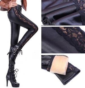 free shipping free shipping 2012 autumn sidepiece lace patchwork high-elastic faux leather pants ankle length legging k551