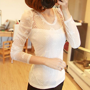 free shipping free shipping Autumn and winter basic lace gauze chiffon strapless puff sleeve slim long-sleeve T-shirt 3997