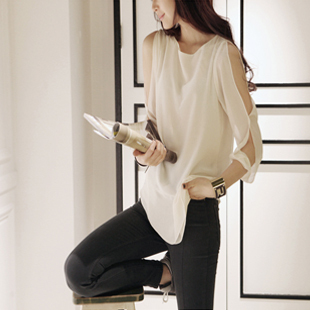 free shipping free shipping Partysu2012 strapless chiffon o-neck long-sleeve shirt elegant fairy t-shirt