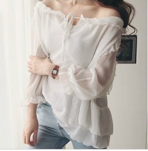 free shipping free shipping Spring and summer partysu aesthetic sexy strapless chiffon shirt hypotenuse t-shirt 3024