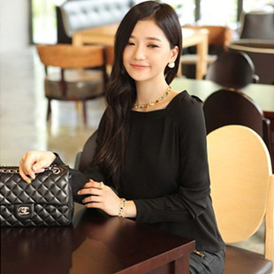 free shipping free shipping Strapless t-shirt ladies elegant slit neckline shirt ladies chiffon top